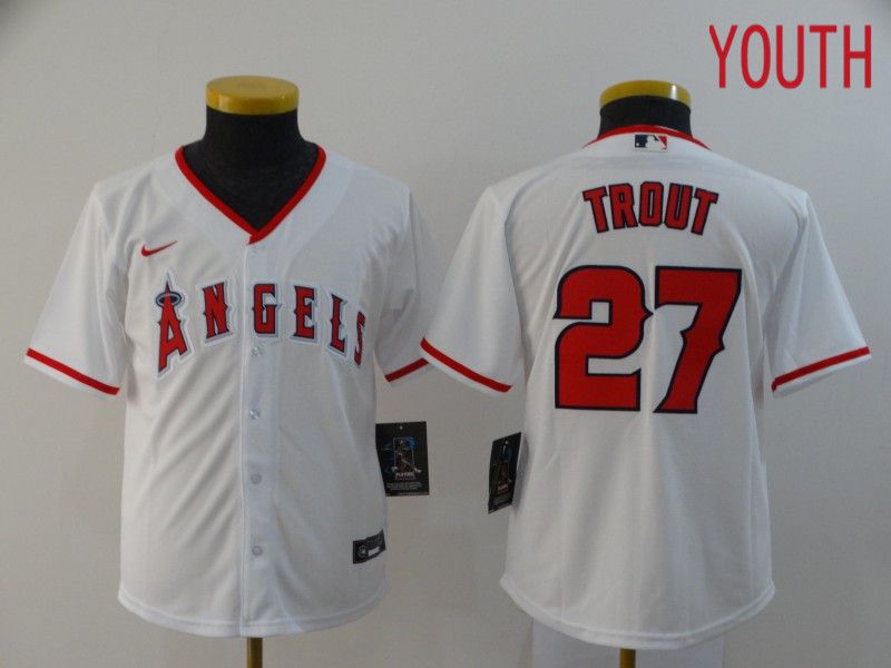 Youth Los Angeles Angels #27 Trout White Nike Game MLB Jerseys